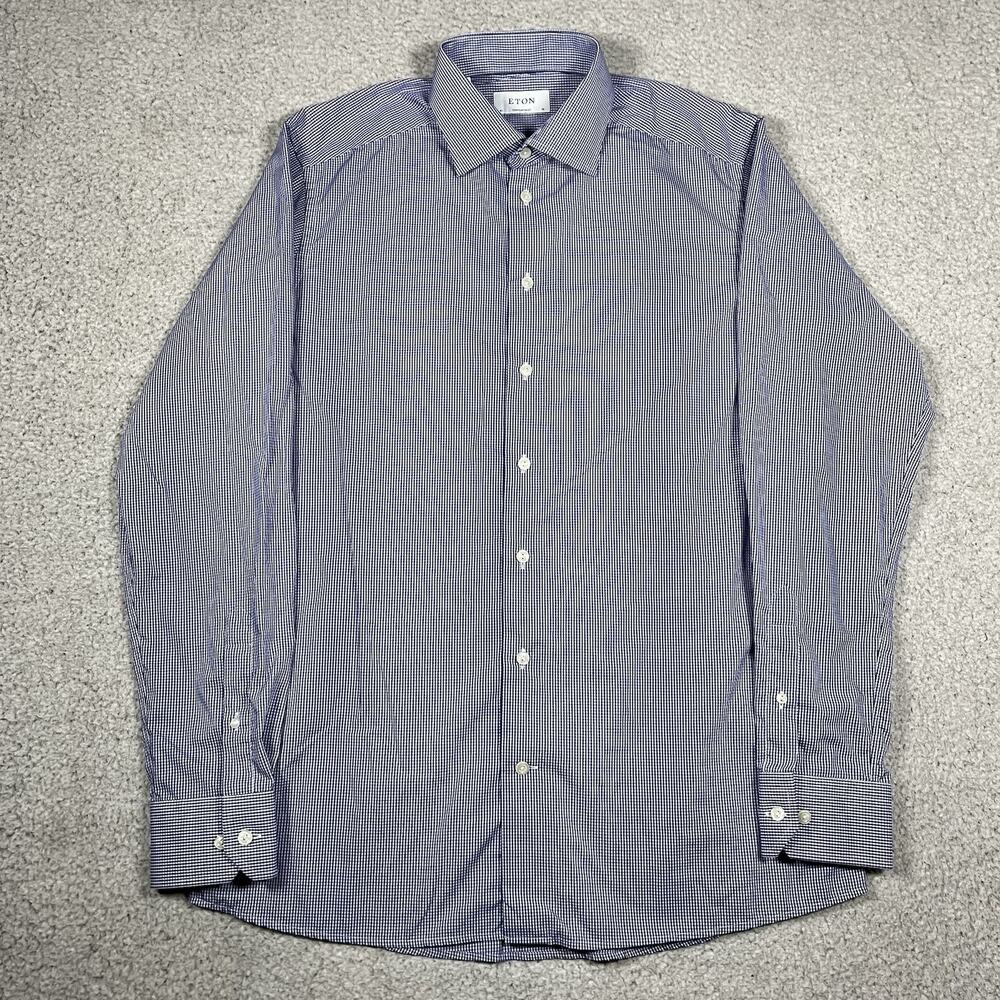 Eton Contemporary Dress Shirt Mens 41/16 Blue Check Button Down Long Sleeve